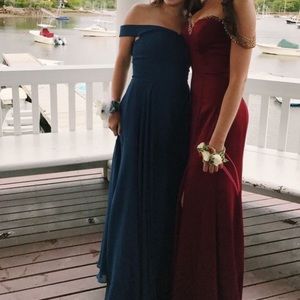 Blue off the shoulder prom dress